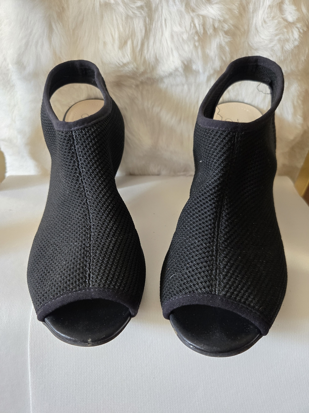 Life Stride Black Knit Peep-Toe Sock Heels